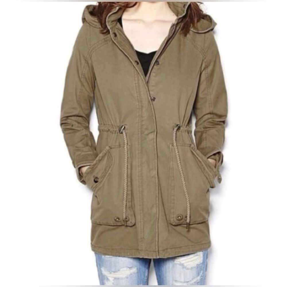 Garage 100% cotton‎ kaki hooded utility Jacket Sz small